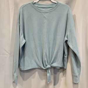 Hollister Mint Green Waffle Knit Tie Front Long Sleeve Top Oversized Large 19359